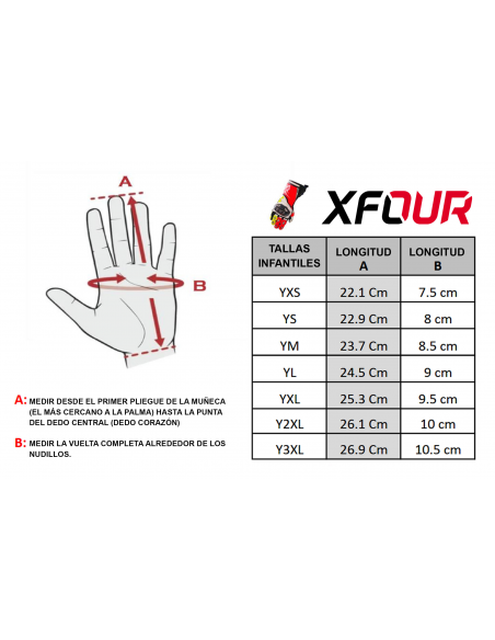 GUANTES ASFALTO NIÑO XFOUR NARANJA Y AMARILLO FLUOR medidas