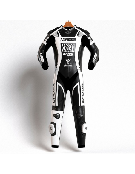 MONO XFOUR MODELO MOTO RACE NIÑO BLANCO Y NEGRO frontal